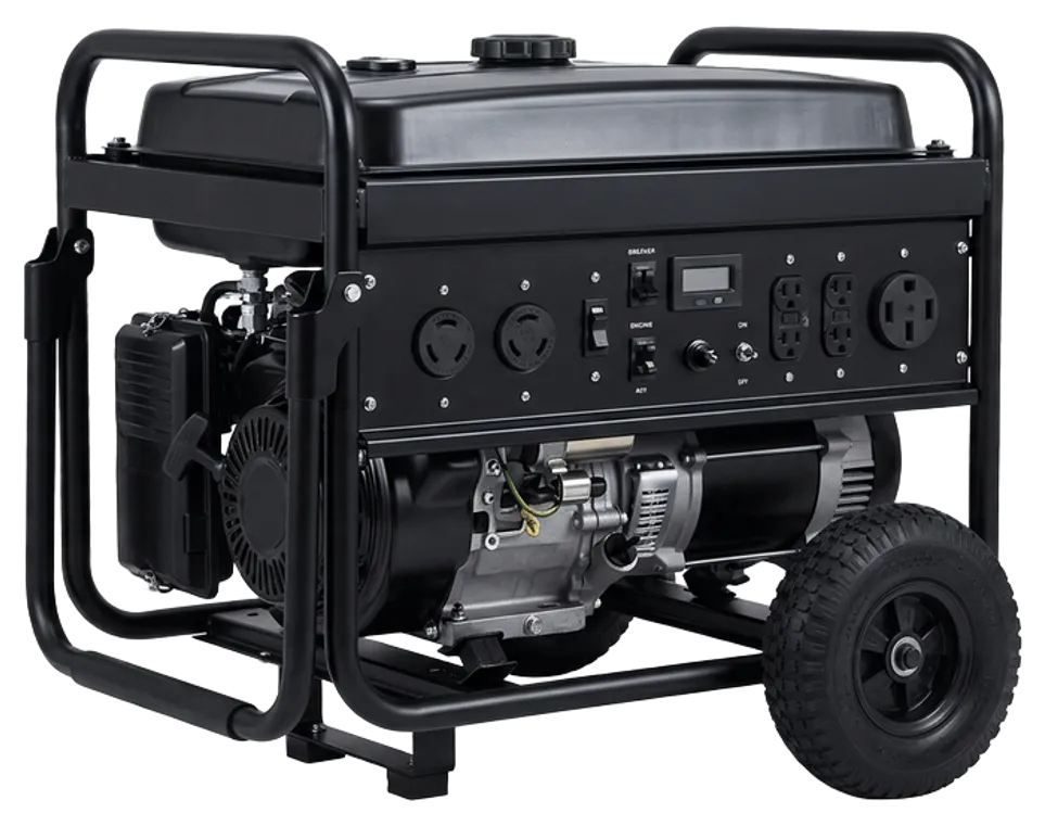DuroMax XP12000EH dual-fuel open-frame generator with L14-30R and 14-50R outlets visible
