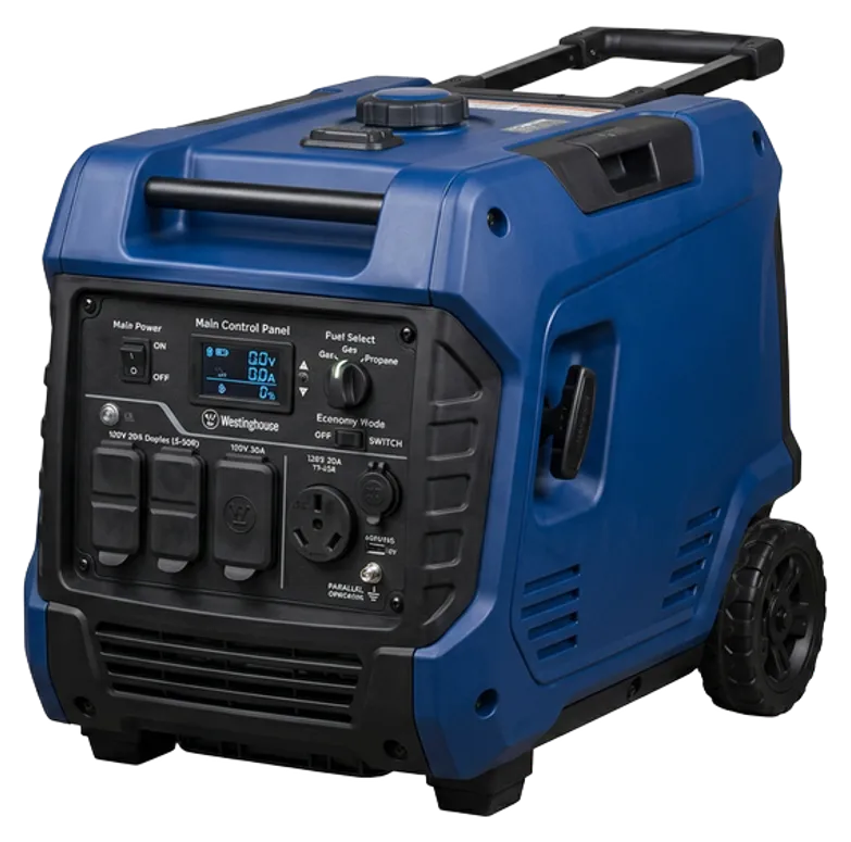 Westinghouse iGen4500 dual-fuel inverter generator with TT-30R RV outlet and remote fob